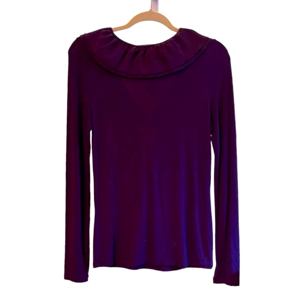 Lauren By Ralph Lauren. V-neckline Top With Ruffle Detail. Burgundy. Size Small - Picture 5 of 14